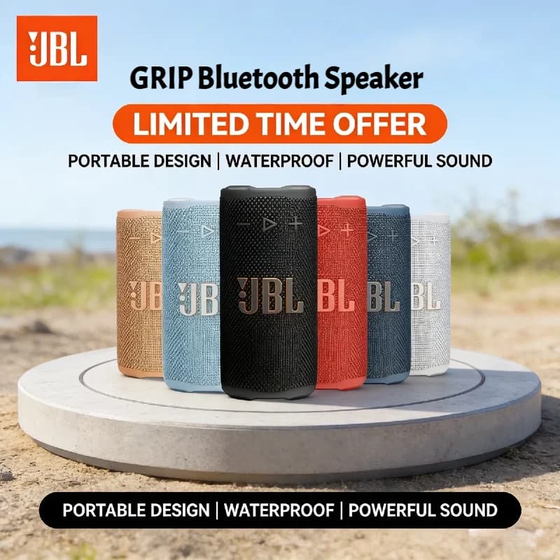 سماعة JBL Grip لاسلكية محمولة خارجية مع مشبك كارابينر خفيفة الوزن مقاومة للصدمات بلوتوث للمشي وركوب الدراجات