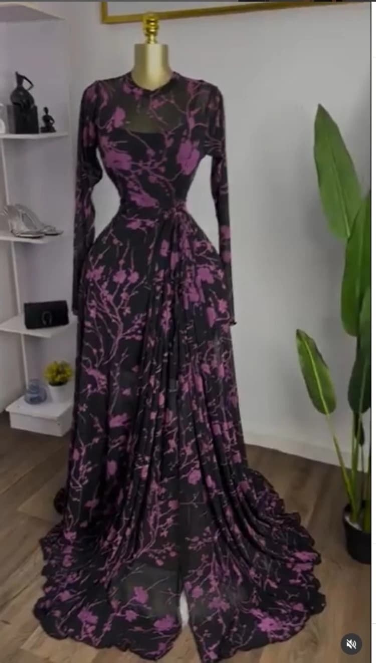 فستان طويل نسائي طويل الأكمام GLCMYAYA ياقة دائرية فتحة عالية فستان ماكسي أنيق - 5