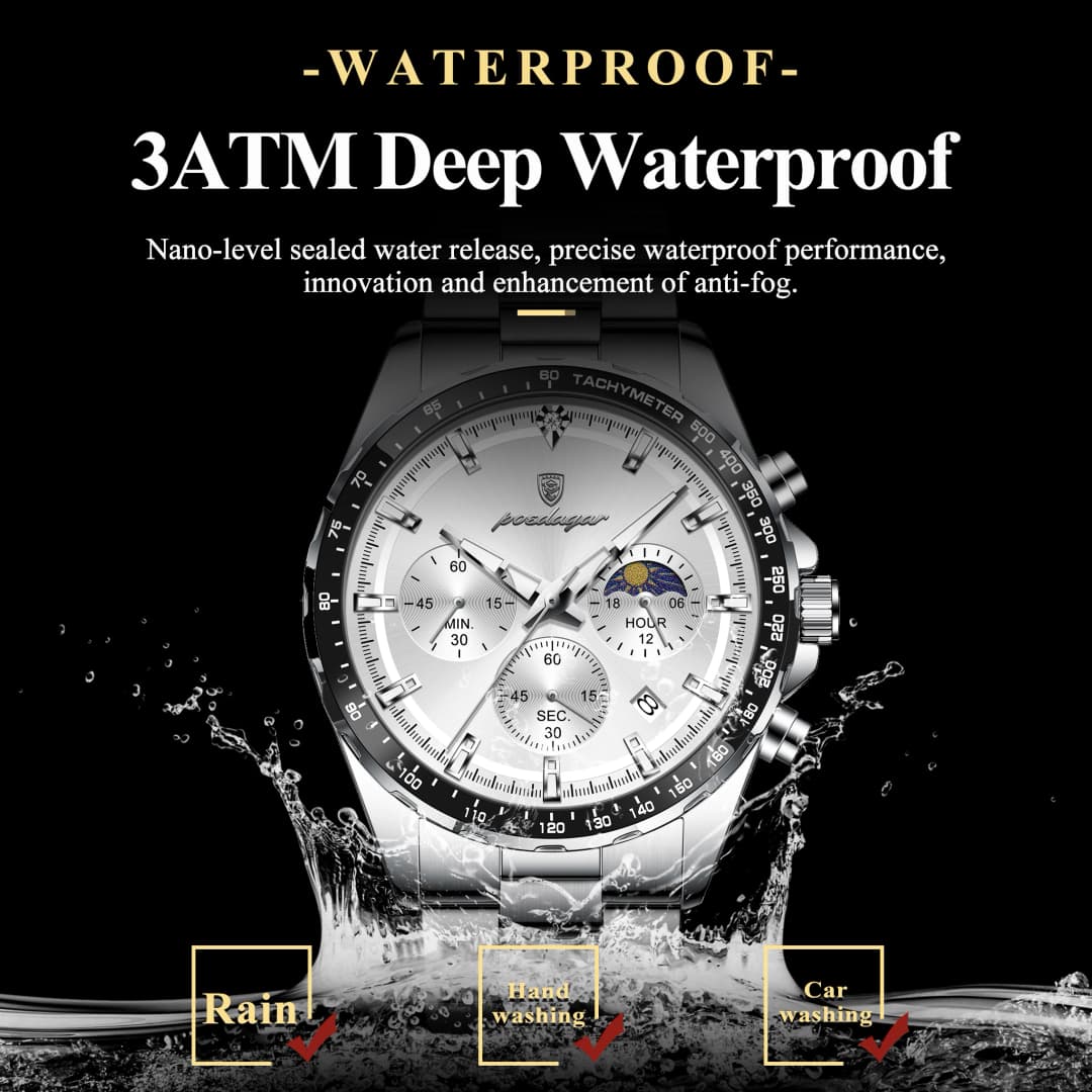 POEDAGAR Fashion Brand Man Wristwatch Waterproof Stainless Steel Luminous Men Watch Chronograph Date Luxury Quartz Men's Watches - 3