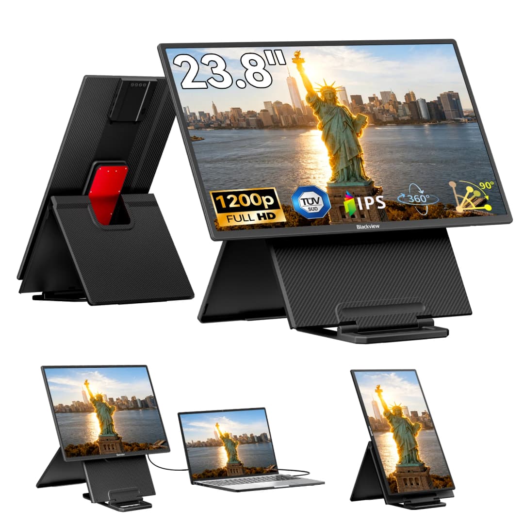 Blackview Portable Monitor, 23.8''1080P FHD 100Hz Laptop Screen Extension, IPS Gaming Monitor, 90° Rotatable Adjustable Stand