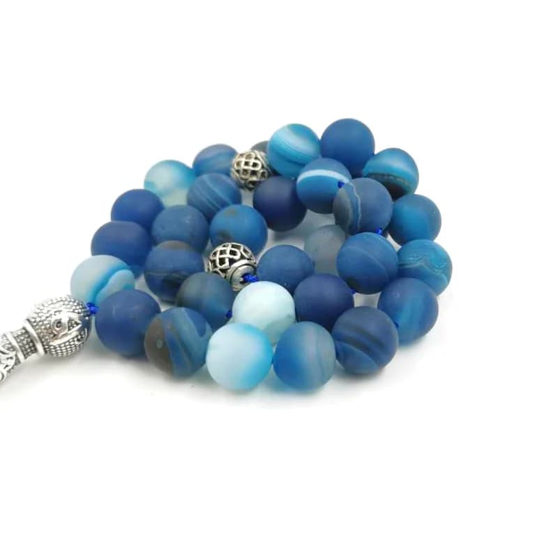 Tasbih men Natural Matte Blue agates stone prayer beads muslim Misbaha gift 33beads Professional islamic rosary bead - 4