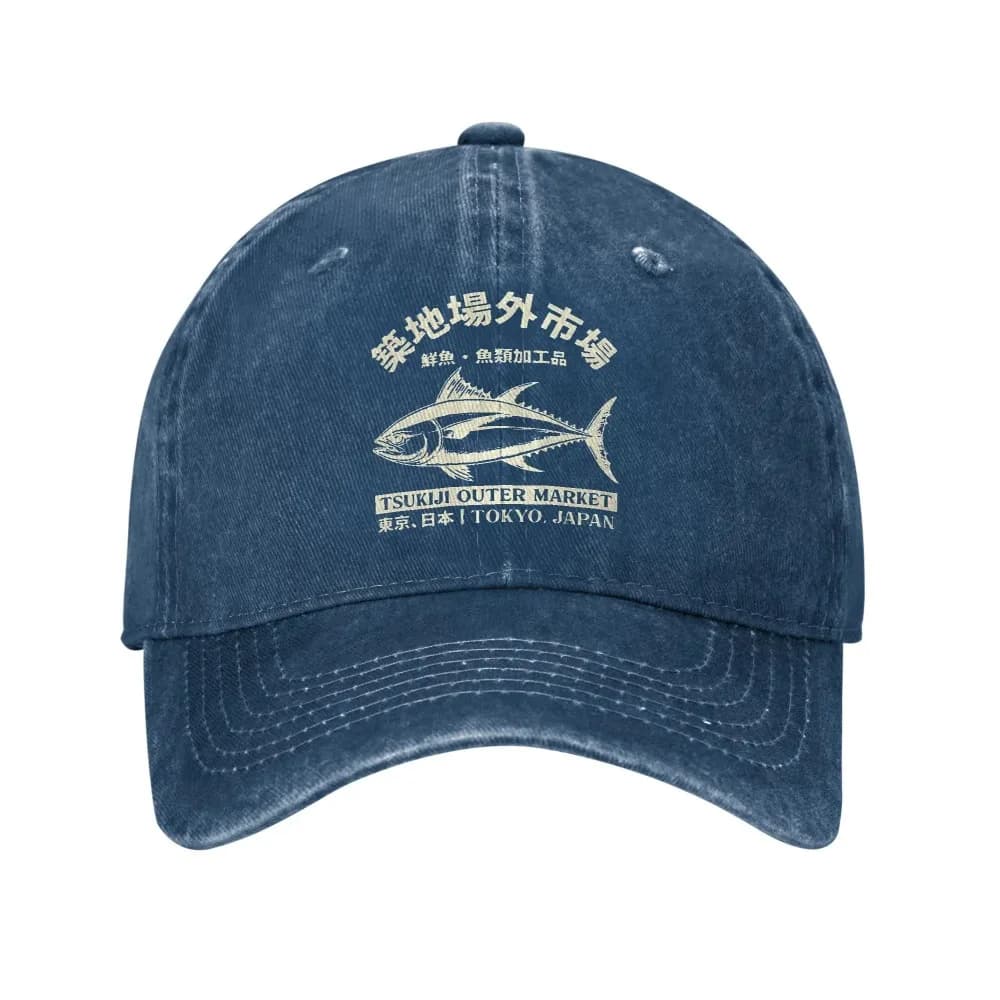 Japanense Tsukiji Fish Market Washed Tokyo Japan Baseball Cap Sun High Quality Washed Trucker Hat Female Male Snapback Cap - 2