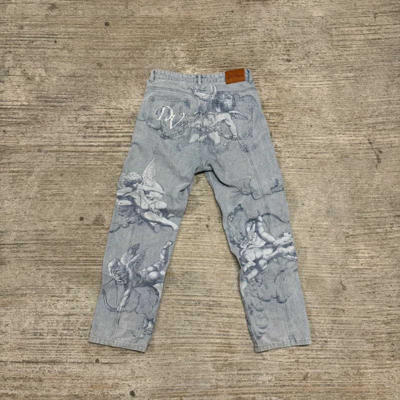 جينز Y2k Angel الواسع ريترو ستايل سهم كيوبيد للرجال والنساء بنطلون هيب هوب أمريكي ملابس الشارع للجنسين جينز مستقيم كاجوال - 3