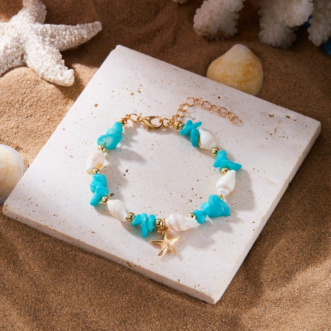 Bohemian Starfish Pendant Bracelet for Women Handmade Crushed Stone Beaded Bracelet Summer Beach Jewelry Travel Accessory Gift - 5