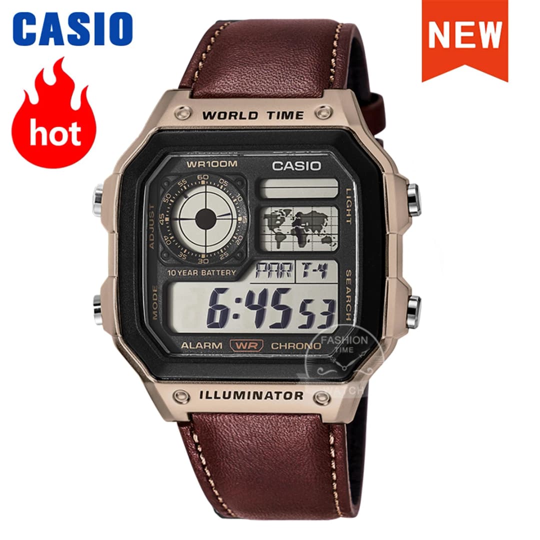 ساعة Casio، مجموعة ساعات رجالية فاخرة، ساعة رقمية عسكرية LED رياضية، موديل AE-1200WHL-5A