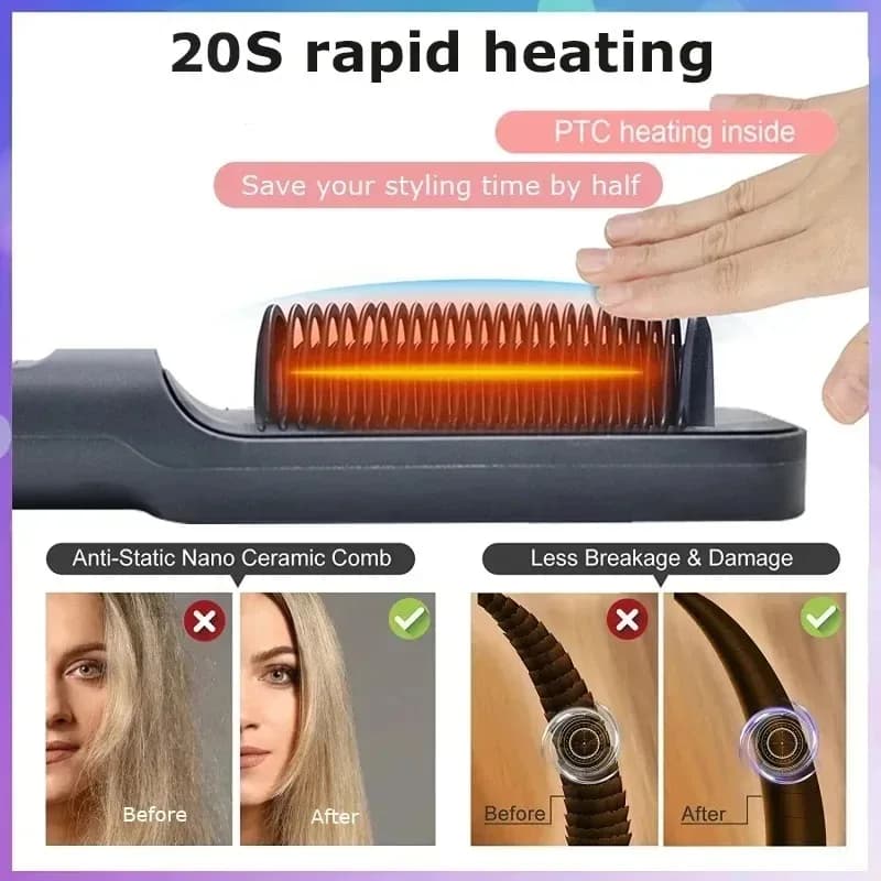 Hair Straightener Brush Heating Hot Comb Straightener Electric Hair Straightening Curly Multifunctional Iron Brush Comb Curler - 5