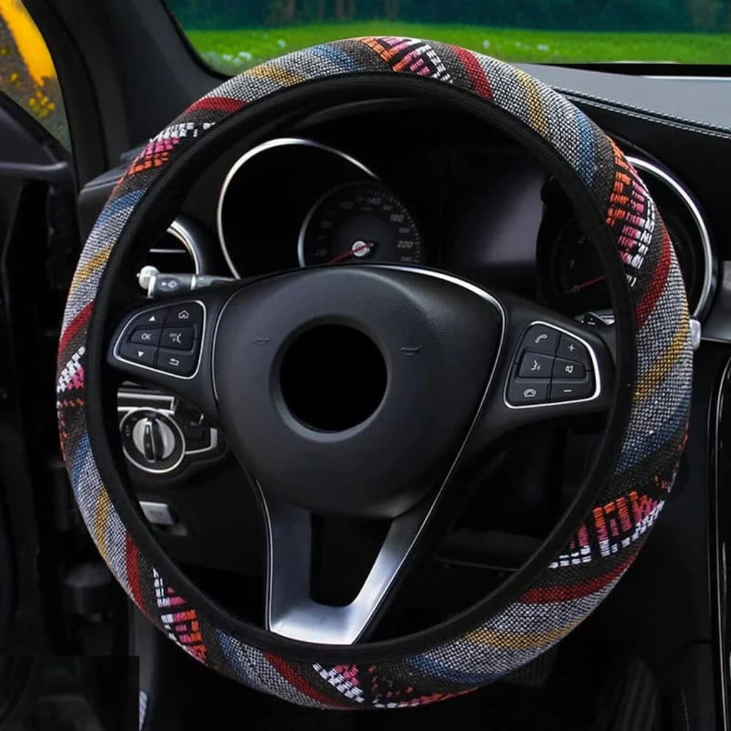 Ethnic Style Elastic Car Steering Wheel Cover No Inner Ring Suitable for 15inch Cars SUVs Men Women Automotive Accessories - 4