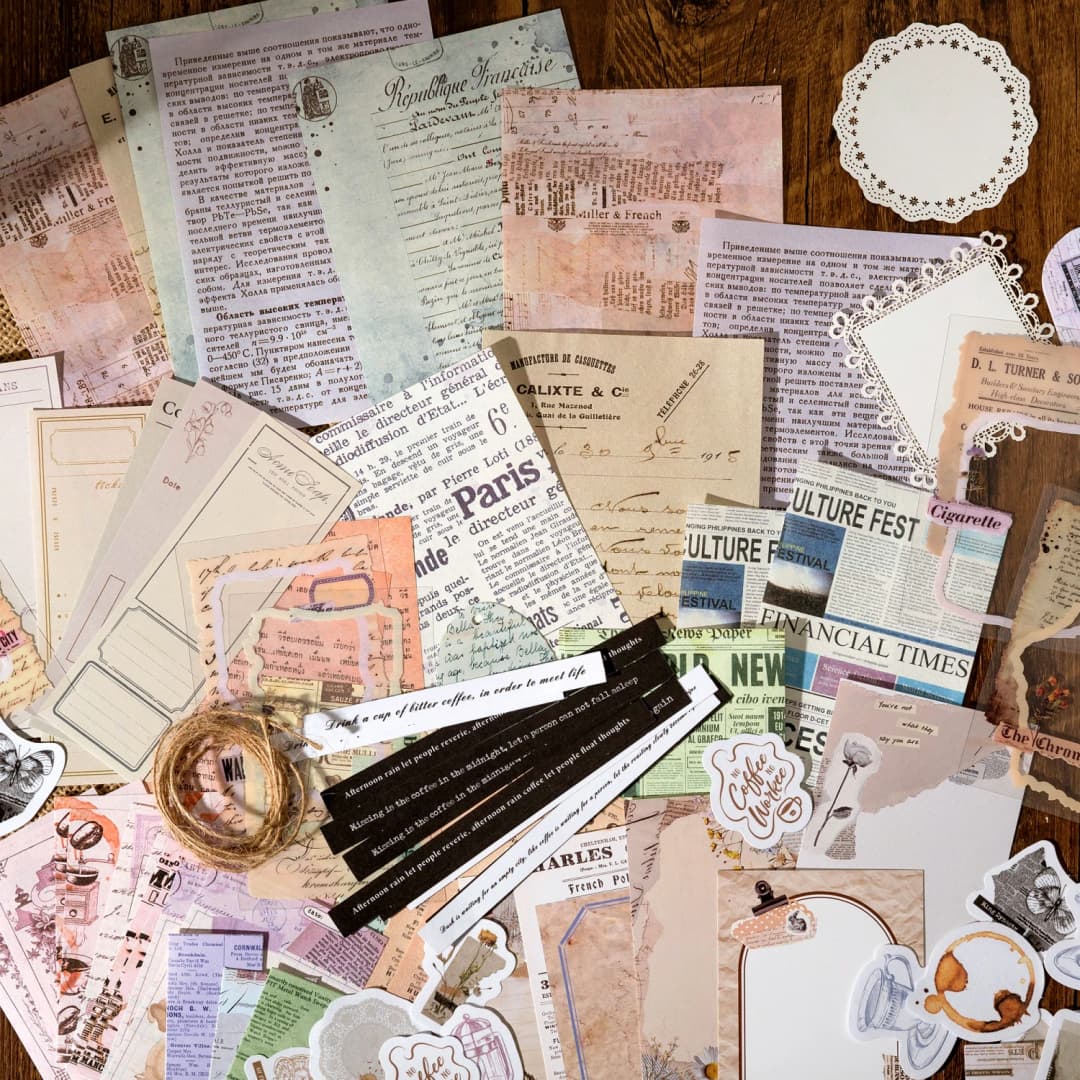 85 قطعة/حزمة ملصقات حدودية جمالية رترو إبداعية من سلسلة Time Speaks، حزمة مواد لديكور السكرابوكينغ اليدوي - 5