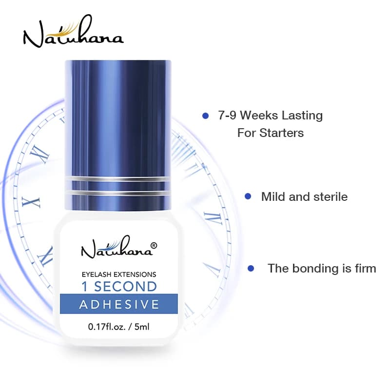NATUHANA 5ml 1 Second Fast Drying Strong False Eye Lash Extension Glue Adhesive Retention 5-7 Weeks Low Smell Mink Eyelash Glue - 5