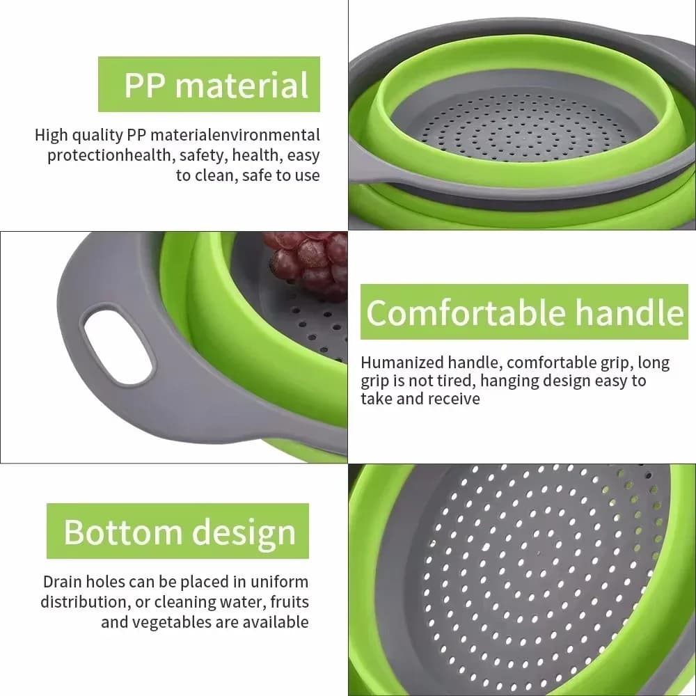 2PCS Silicone Folding Drainer Basket Fruit Vegetable Foldable Colander Kitchen Strainer for Food Pasta Kitchenware Drain Device - 3