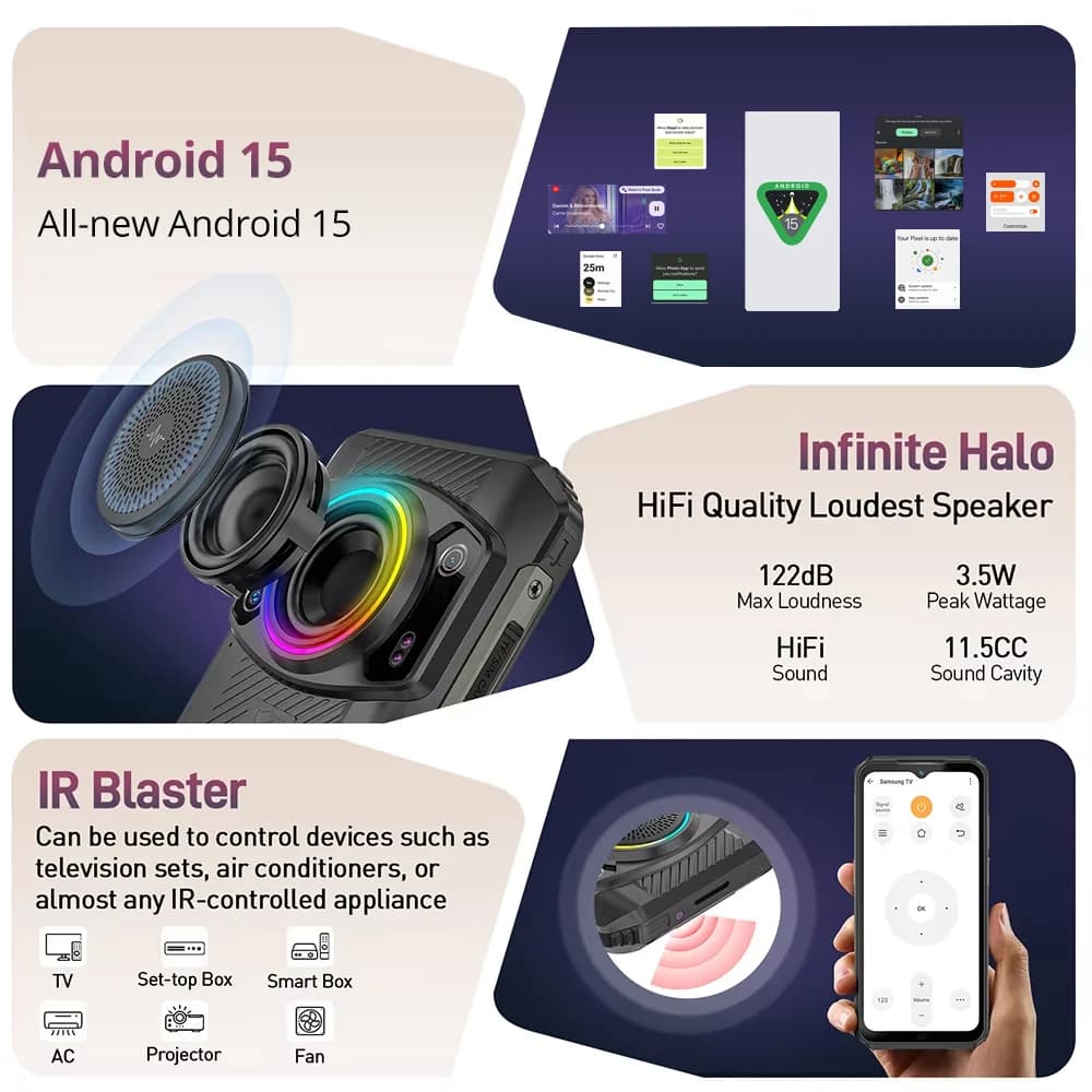 هاتف Ulefone Armor 21 متين ذاكرة وصول عشوائي 16 جيجابايت ذاكرة قراءة فقط 256 جيجابايت هاتف ذكي بنظام Android 15 G99 هاتف محمول 64 ميجابكسل 9600 مللي أمبير في الساعة 4G إصدار عالمي - 6