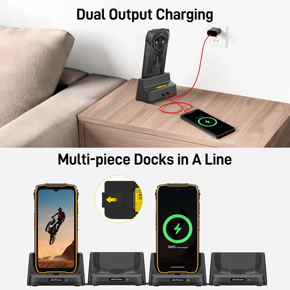 Ulefone Desk Charging Dock Pogo Pin Wireless Charging, Dual Output 2-in-1 Charger Stand for RugKing 4 Pro - 3