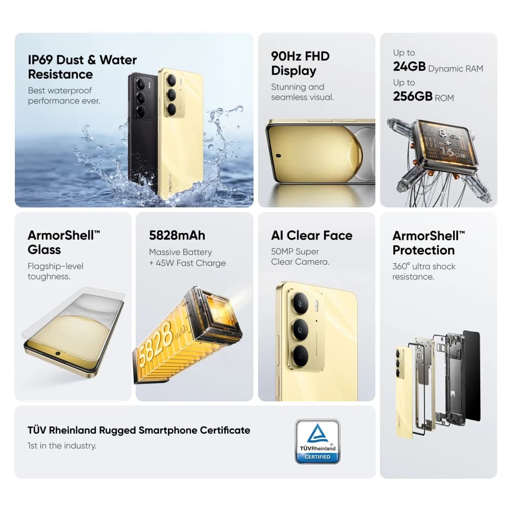 [النسخة الروسية] هاتف ذكي ريلمي C75 NFC مع معالج Helio G92 Max، شاحن 45 وات، شاشة 6.72 بوصة بمعدل تحديث 90 هرتز، كاميرا 50 ميجابكسل، بطارية 5828 مللي أمبير في الساعة - 2