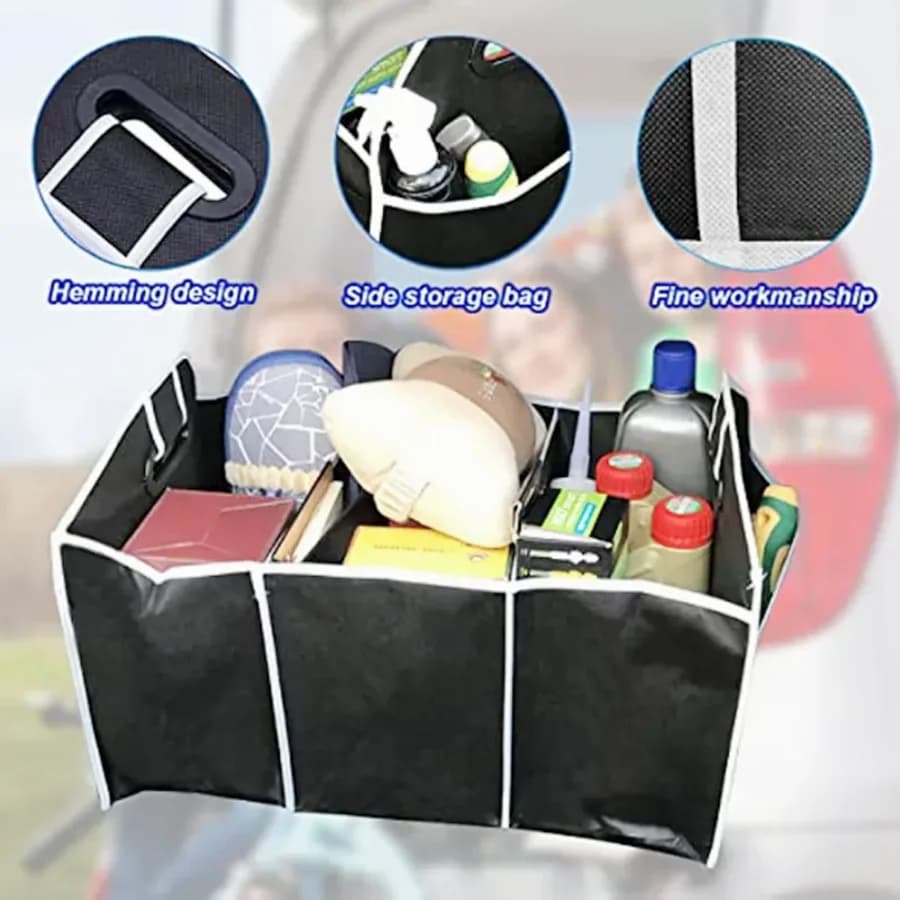 1pc Universal Car Trunk Organizer Portable Foldable Waterproof Auto Storage Bag With 3 Compartments For SUV Truck Van Sedan ﻿ - 3