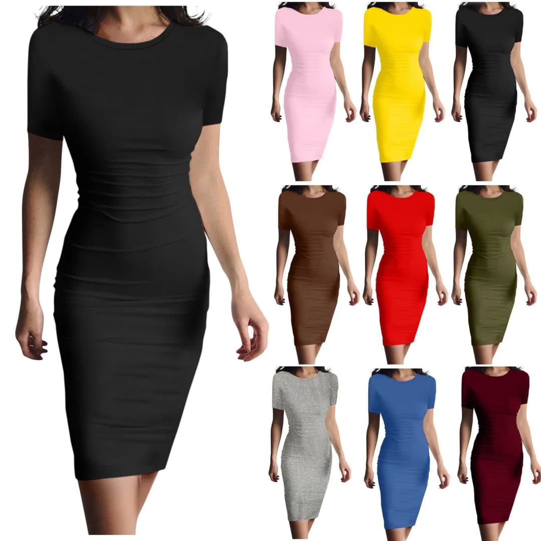 Summer Dress High Stretch Tank Robe Solid Short Sleeve Casual Slim Long Pencil Dress Women Sexy Maxi Dress Elegant Thin Vestido - 2