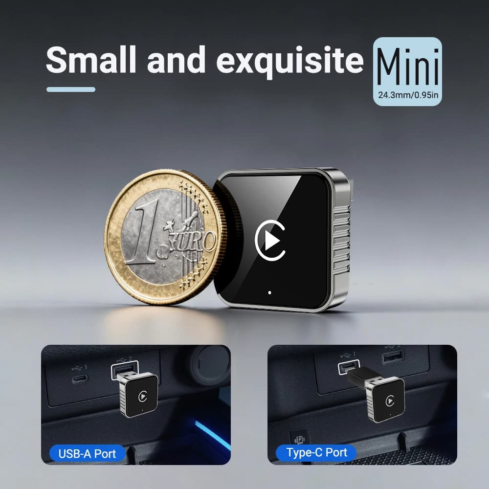 New 2in1 Mini Wireless CarPlay and Android Auto Adapter 5GHz WiFi, Type-C/USB Plug and Play Smart Box for Car Accessories Dongle - 4