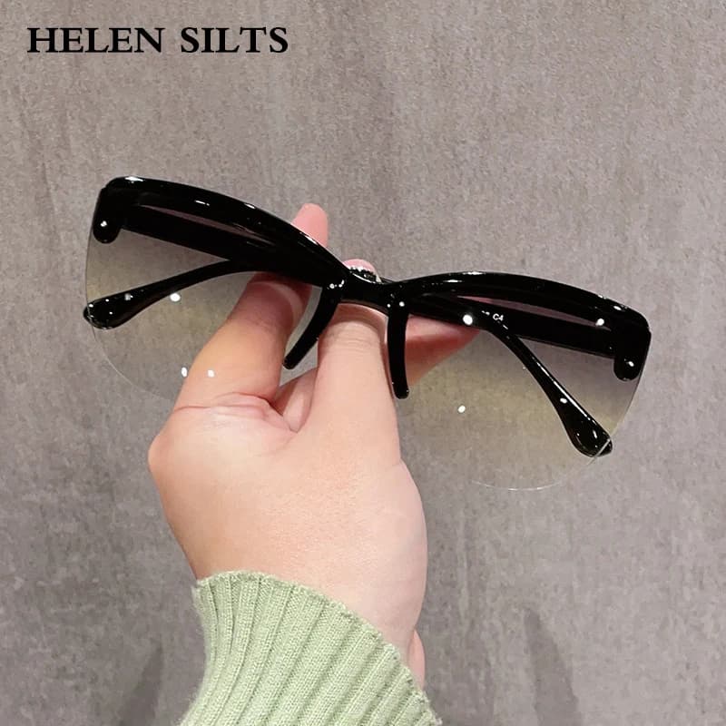 Luxury Fashion Half-Frame Cat Eye Sunglasses Women Gradient Sun Glasses Brand Designer Men Trend Punk SunglassesUV400 - 2