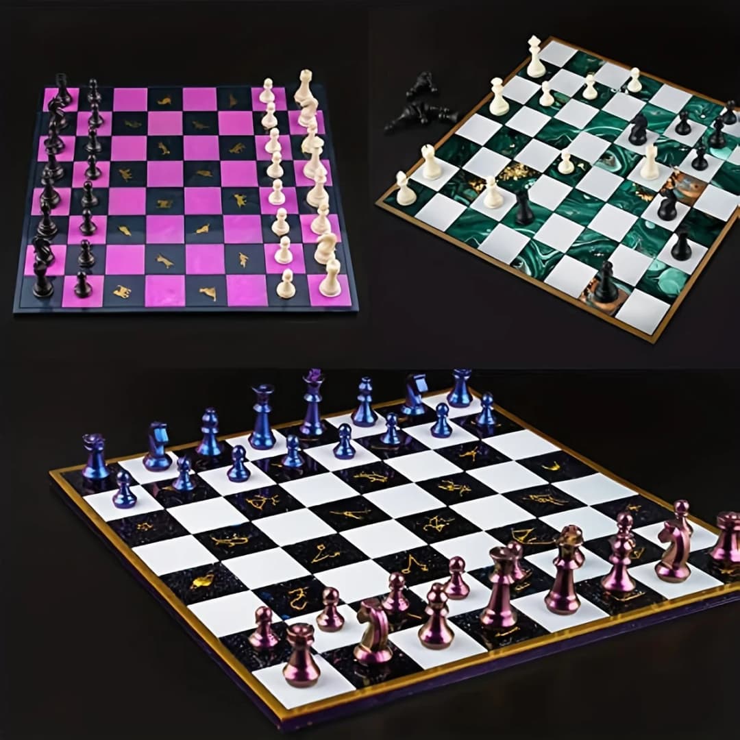 قالب شطرنج لصب الراتنج، لوح 12.4 بوصة من السيليكون الناعم لصنع الحرف اليدوية ثلاثية الأبعاد - 4