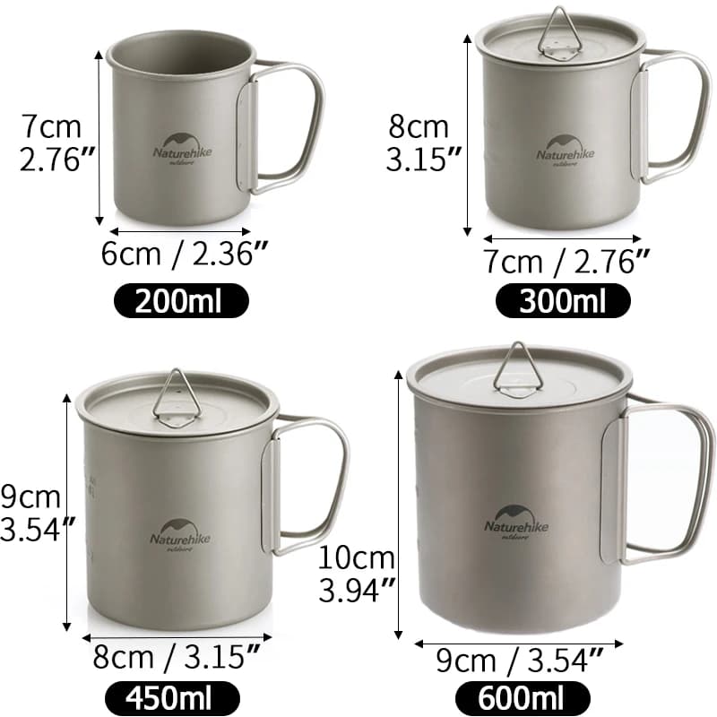 Naturehike Titanium Cup Camping Mug Tourist Tableware Picnic Utensils Outdoor Kitchen Supplies Travel Cooking Cookware Pan Bowel - 5