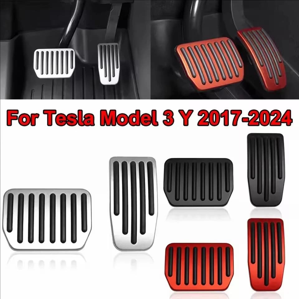 غطاء دواسة فرامل ومسرع من الألومنيوم لسيارات تسلا موديل 3 هايلاند/موديل Y (2023-2025) تركيب سهل مع وسادات قدم مانعة للانزلاق فاخرة