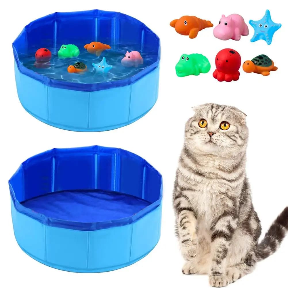 Foldable Dog Bath Swimming Pool Cat Pool Toy With Fish-Water Endless Self Play Interactive Cat Toys Pet Cleaning Water Basin - 3