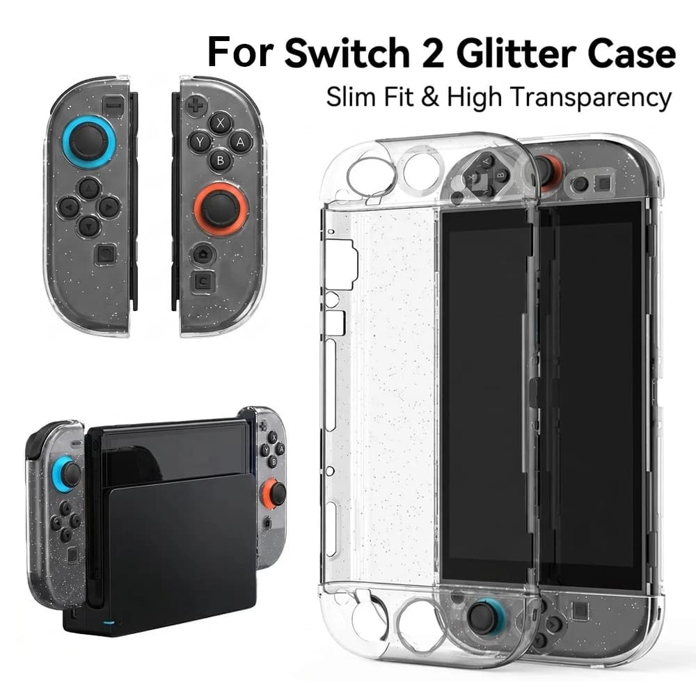 Glitter Dockable Case for Nintendo Switch 2 Console Transparent Protective Shell Case Cover for Ns Switch 2 TPU+PC  Accessories