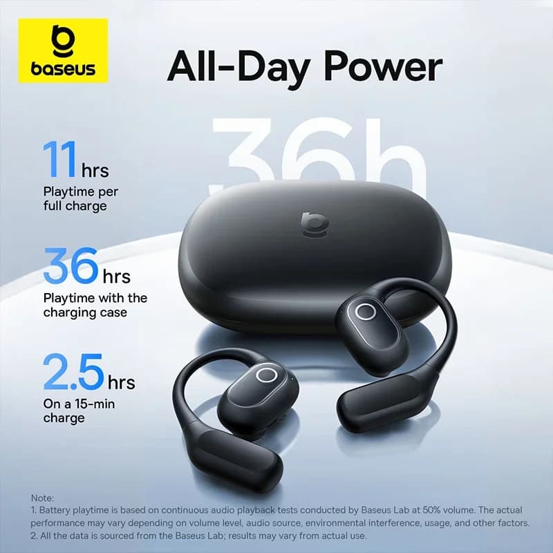 Baseus Eli 2i Fit Open-Ear Earphones True Wireless Bluetooth 6.0 Ear Hooks Headphones IPX5 Waterproof Sports Earbuds Bass Boost - 6