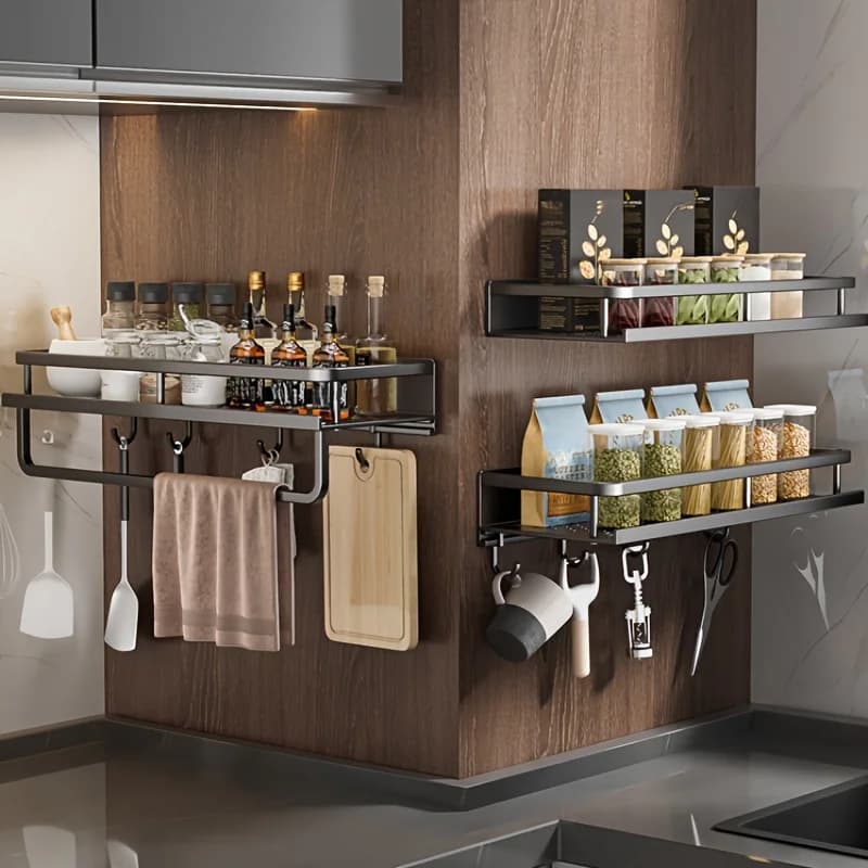 Aluminum Wall-Mounted Shelf Multifunctional Kitchen Spice Storage Rack Kitchen Space Management Solution Kitchen Accessories - 5