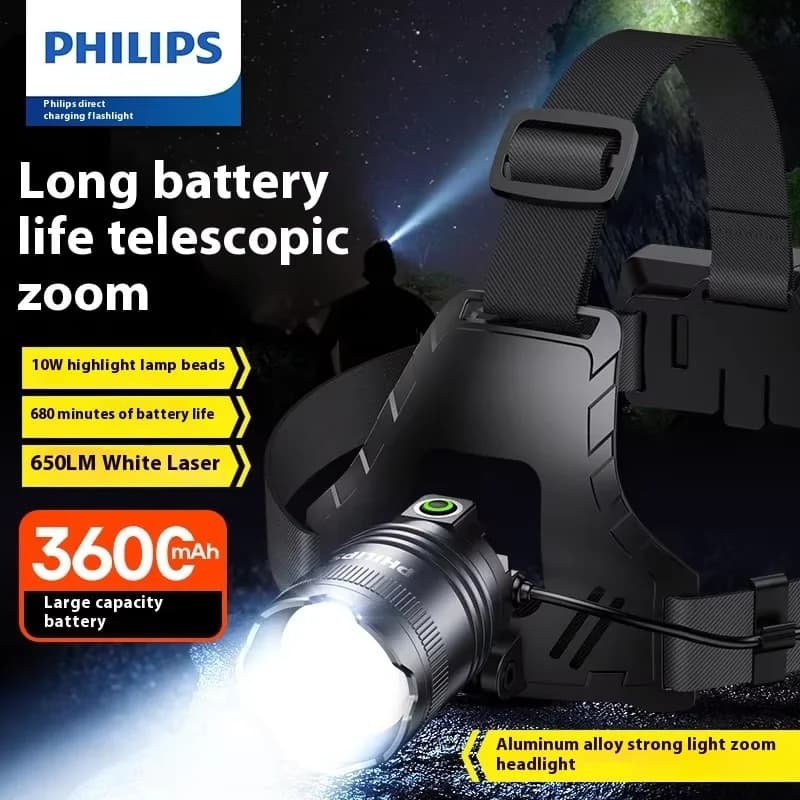 Philips SFL 3341 Headlamp Torch with 90 Degree Adjustable Beam 680 Minute Longevity 3600mAh Extra Large Battery Head Mounted