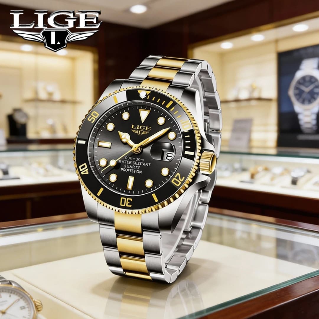LIGE Men's Luxury Diver Watch 30ATM Waterproof Quartz Wristwatch with Date Sport Clock Top Brand Fashion Relogio Masculino