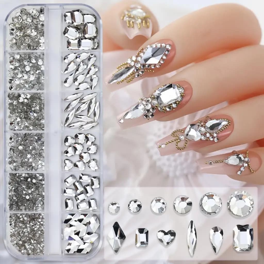 12Grids Pink Mixed Nail Rhinestones Luxury Nail Charms Glitter Crystal Jewelry Gems Nail Art Decoration DIY Manicure Rhinestones - 4