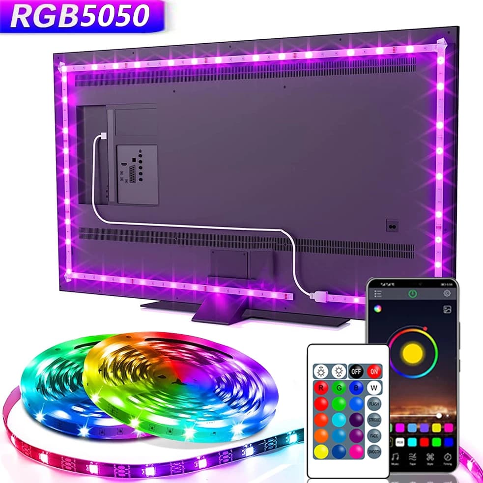 أضواء LED بمنفذ USB 5V للتلفزيون مع تحكم عبر التطبيق شريط مرن RGB5050 30 ليد/م إضاءة خلفية LED للتلفزيون ديكور غرفة نوم