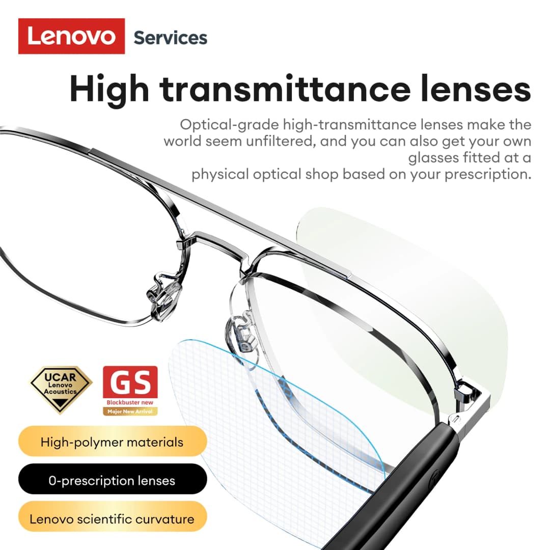 نظارات Lenovo GS105 الذكية AI بلوتوث 6.0 نظارات شمسية مع مكالمات HD وسماعات موسيقى وإلغاء الضوضاء ENC وميكروفون مزدوج للرجال والنساء - 2