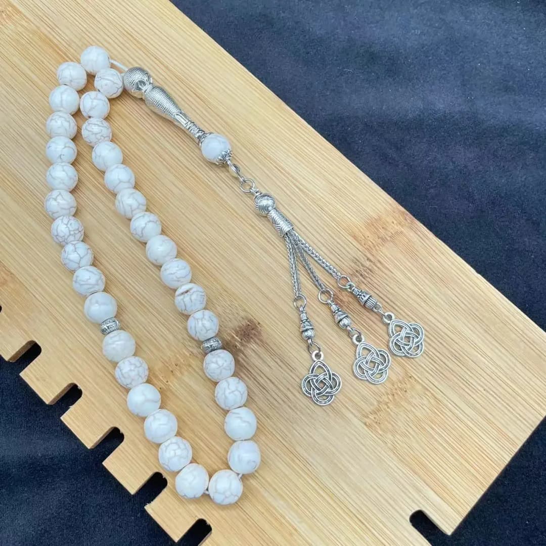 حبات ورد إسلامية هدية عيد رمضان سوار رجالي تركي حبات صلاة إسلامية عربية 10 مم 33 حبة حجر طبيعي مصنوعة يدويًا - 5