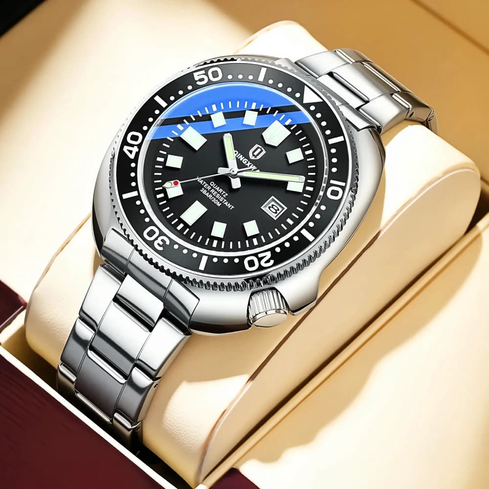 ساعة كوارتز رجالية جديدة QINGXIYA تاريخ مقاومة للماء مضيئة فاخرة ساعة معصم رياضية من الفولاذ المقاوم للصدأ ساعات رجالية - 2