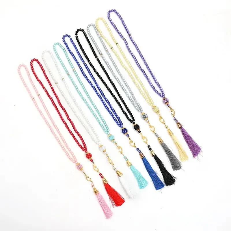 سبحة مسلمة من 99 حبة، مسبحة، سوار، مسبحة إسلامية، عقد من اللؤلؤ، مجوهرات رمضان والعيد للنساء والرجال