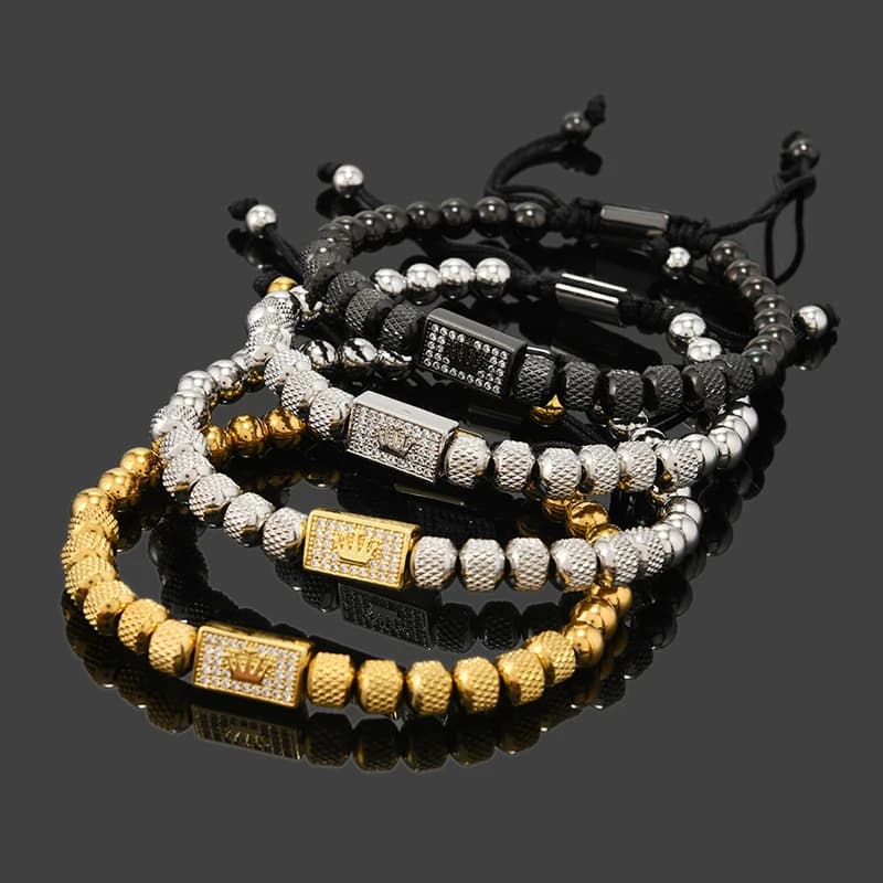 Luxury Stainless Steel Beads Crown Charms Man Bracelets Handmade Jewelry Gift - 4