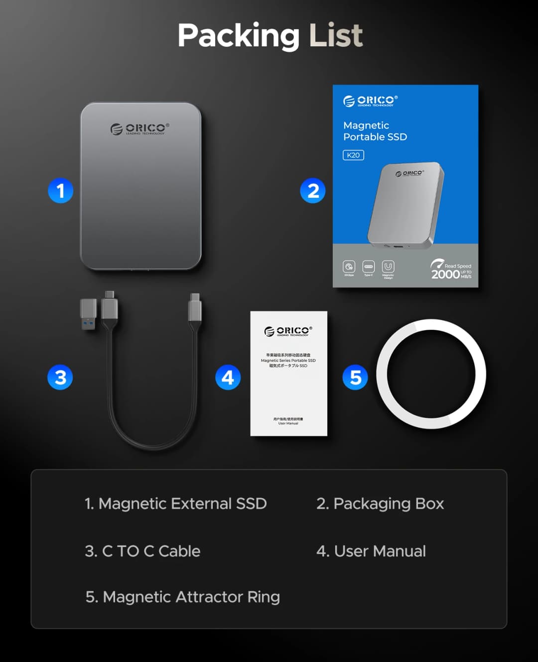 ORICO Magnetic Portable SSD 4K 120 fps ProRes HDR Record and Store, Up to 460MB/s for iPhone 15 16 Pro Max Portable Solid State - 6