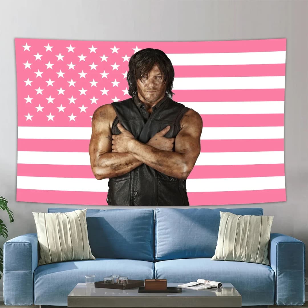 3X5FT Norman Reeduss Flag Daryl Dixo Flag Pink American Flag The Walking Dead Poster Wall Hanging Tapestry  Boho Decor