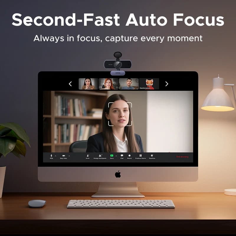 يوجرين كاميرا ويب 4K FHD بدقة 1080 بكسل 8 ميجابكسل للكمبيوتر الشخصي، تركيز تلقائي PDAF، ميكروفونان ثنائيان لإلغاء الضوضاء بتقنية الذكاء الاصطناعي، كاميرا ويب لبرامج زووم/تيمز/جوجل ميت - 5