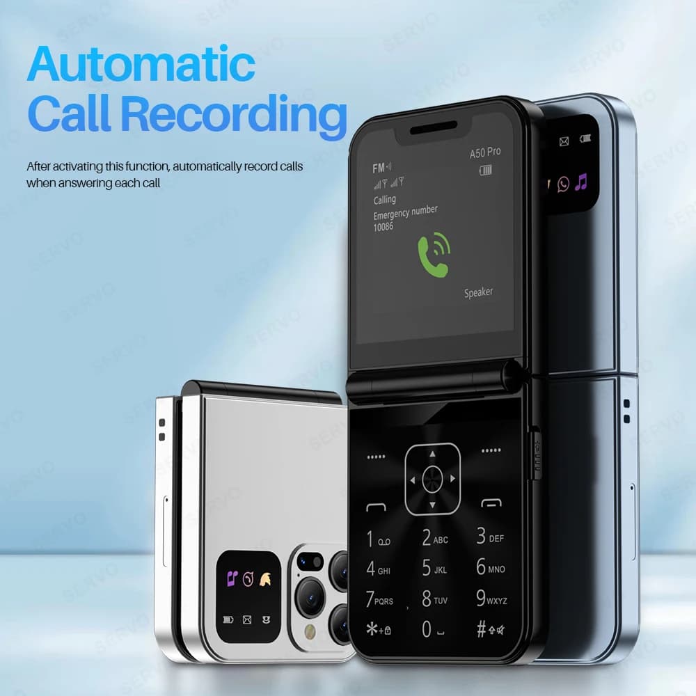 هاتف SERVO A50 Pro قابل للطي بشريحتين GSM كشاف كهربائي تسجيل مكالمات تلقائي شاشة 2.4 بوصة هواتف محمولة قابلة للطي Type-C - 3