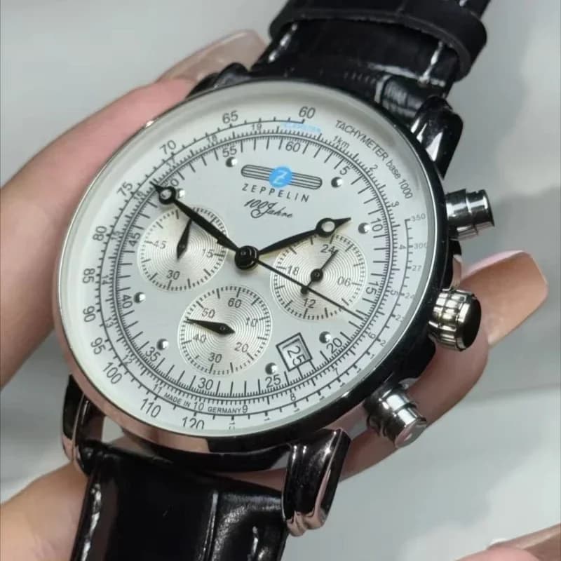 ساعة رجالية جديدة أنيقة من زيبلين بثلاث عيون وثواني متحركة، ساعة كرونوغراف متعددة الوظائف للأعمال والترفيه بحركة كوارتز - 2