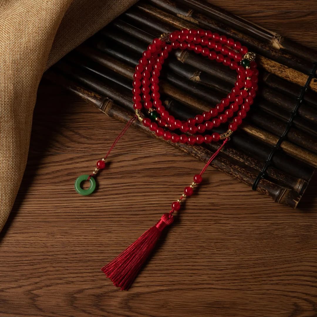 New 108 Beads Natural Stone Prayer Necklace Women Men Buddhist Buddha Meditation Green Crystal Necklace Long Tassel Chokers Gift - 5