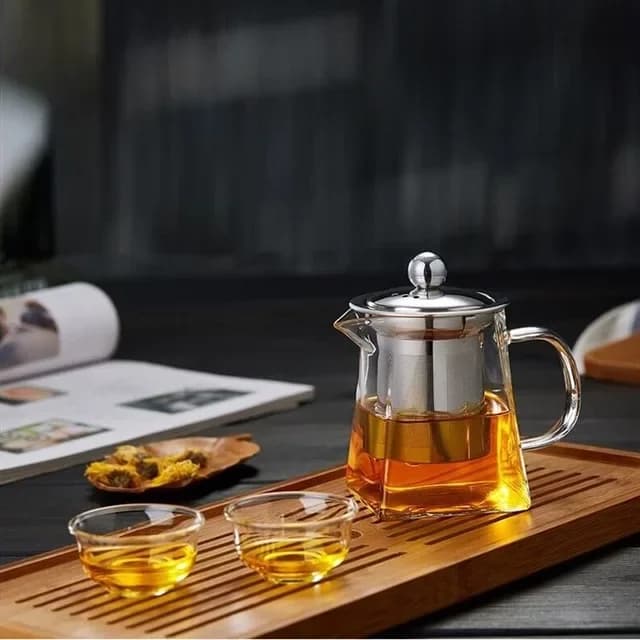 Heat Resistant Glass Teapot With Stainless Steel Coffee Infuser Heated Container Tea Pot Good Clear Kettle Square Filter Baskets - 2