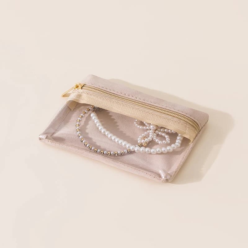 Portable Jewelry Storage Bag Earrings Necklace Velvet Zipper Pouch Travel Watch Ring Organizer Clear Water-Proof Dustproof Bag - 3