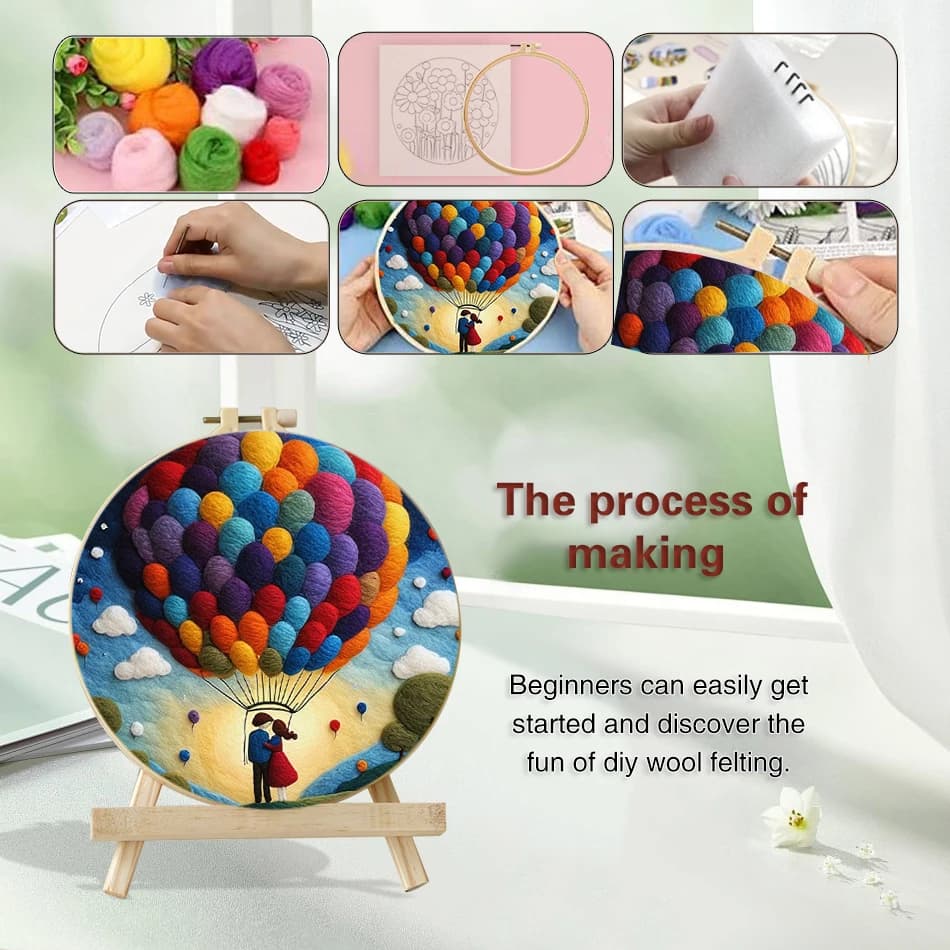 طقم تلبيد وإبر صوف - أطقم تطريز للمبتدئين - طقم صور لباد حيوانات مع إطار 20x20 سم - 3