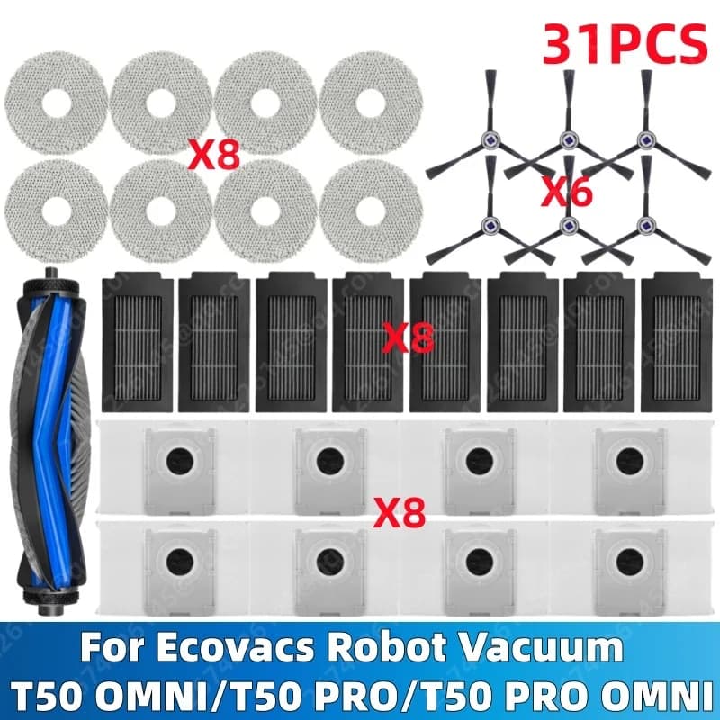 إكسسوارات مكنسة روبوت ECOVACS T50 PRO OMNI / T50 AUTO / DDX67 فرشاة جانبية رئيسية فلتر Hepa ممسحة قماش كيس غبار - 3