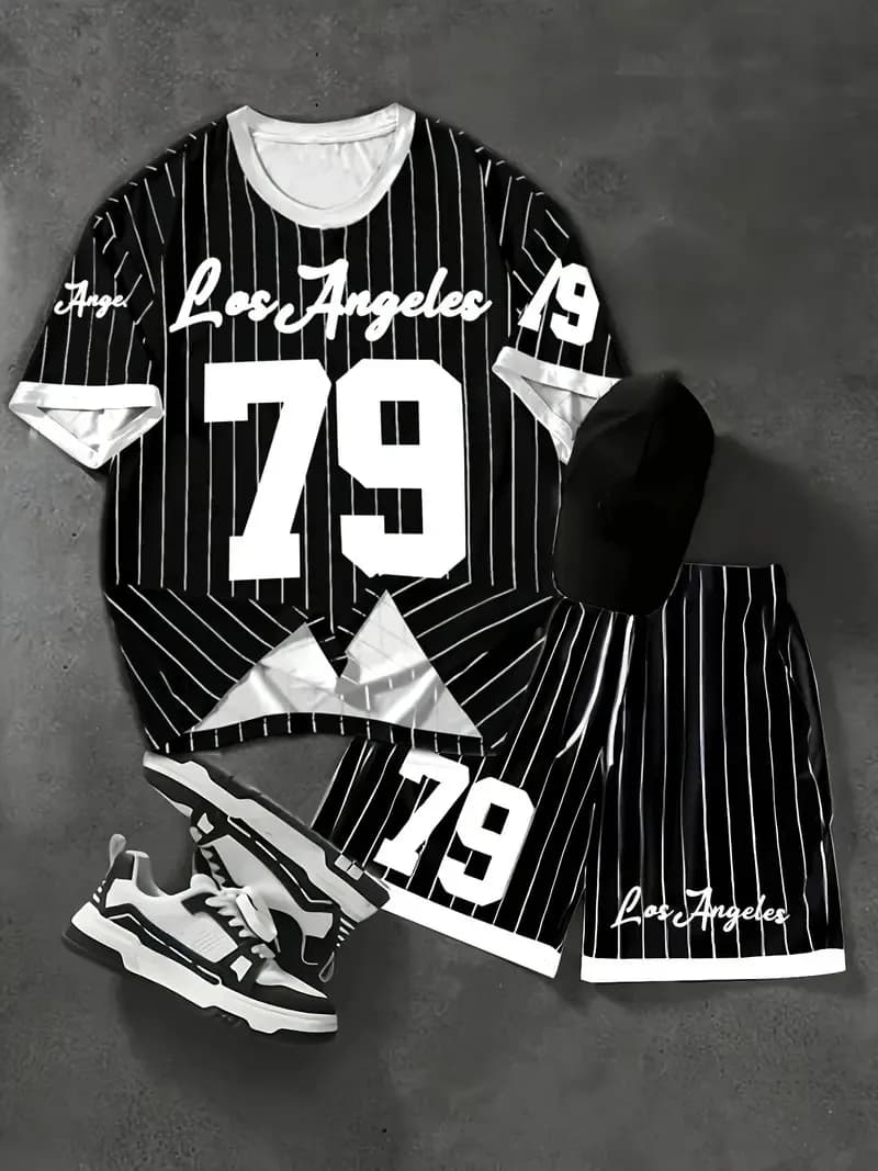 The 2025 summer new men's set features street fashion casual comfort softness breathability and 3D digital pattern printing - 2