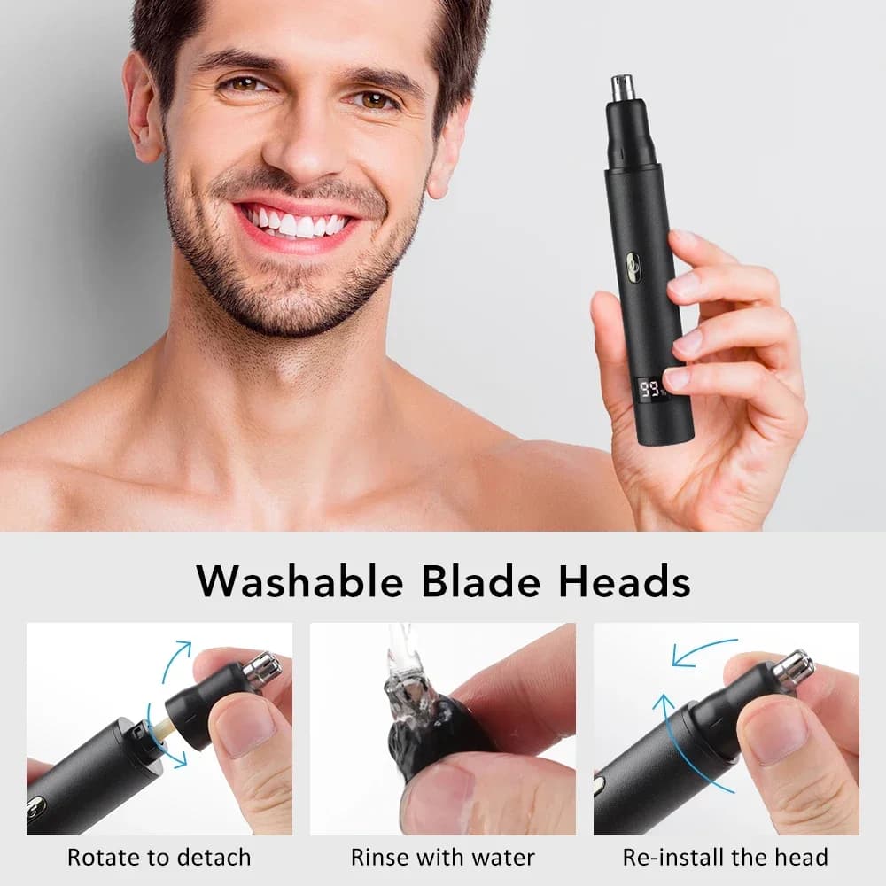 3 in 1 Electric Nose Hair Trimmer for Men Portable Digital Display Nose Ears Hair Eyebrow Trimmer 360° Roating Painless Safe - 5