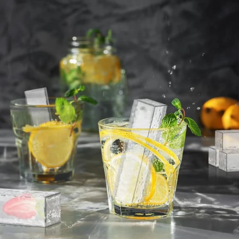 قوالب ثلج سيليكون عملاقة 4 شبكات شريط طويل مربع صينية ثلج ويسكي غير سامة متينة قوالب ثلج كبيرة أدوات كوكتيل - 6